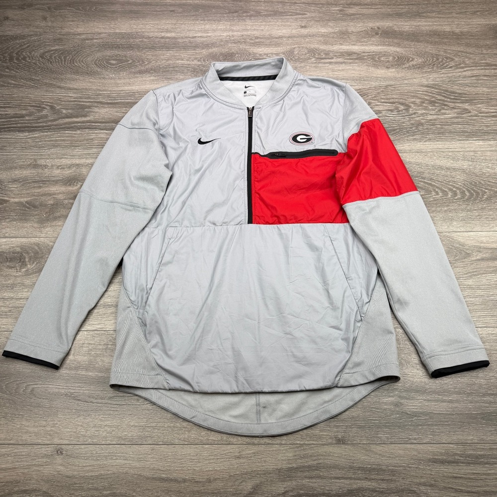 Nike Georgia Bulldogs Jacket Mens Small Gray Red Football 1/2 Zip Windbreaker